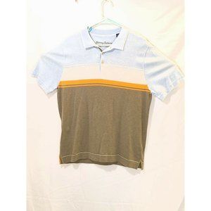 Tommy Bahama Short Sleeve Polo Shirt Mens Large Light Blue/Olive - 100% Cotton